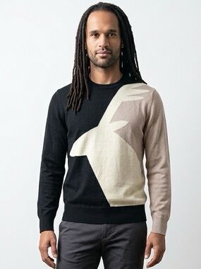 Mr. Turk Men's Black and Beige Graphic Crewneck Sweater